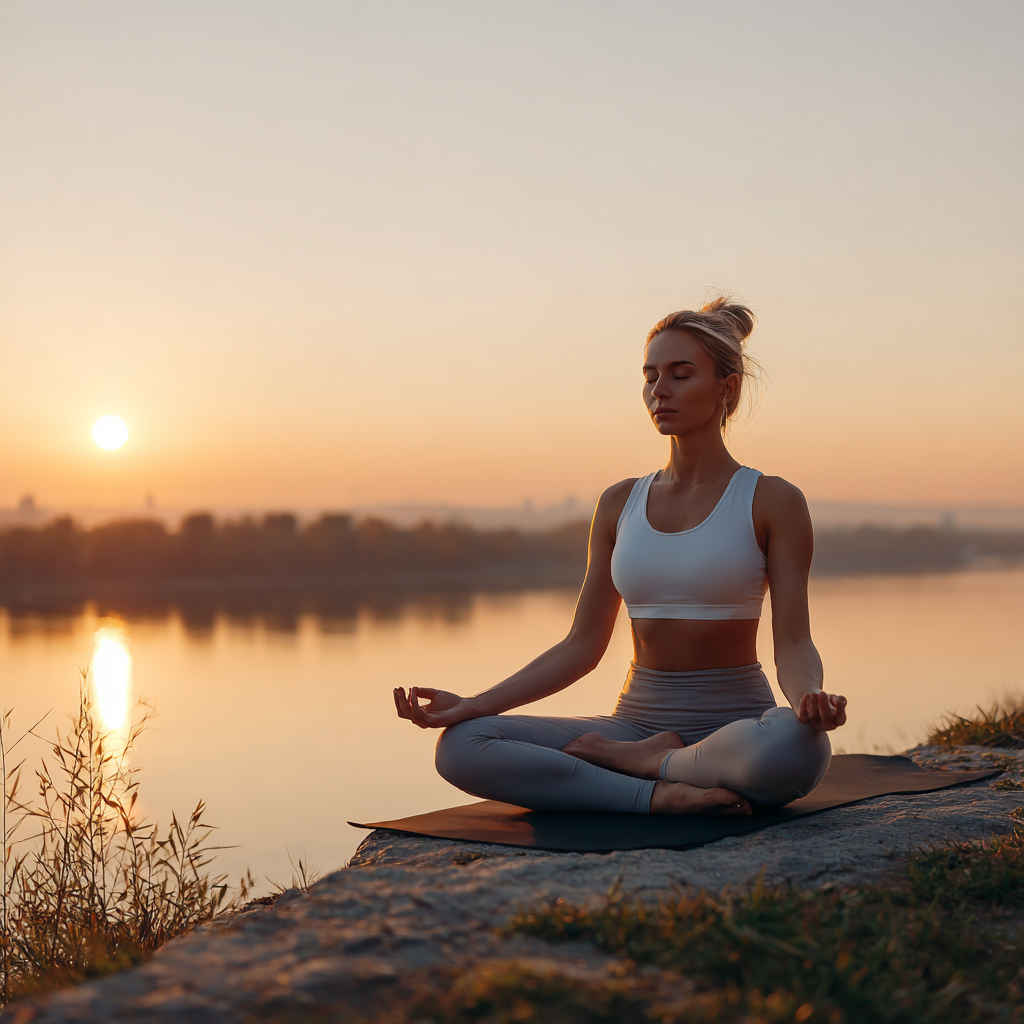 Йога практика на заході сонця